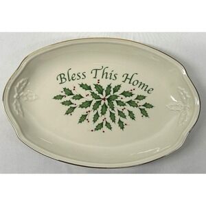 Lenox Holiday Bless This Home Tray Serving Dish-Dimension Collection-Holly Berry